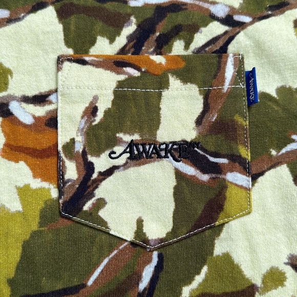 Awake NY Camo Printed Pocket Long Sleeve Tee Green Camo Size M - Picture 4 of 10